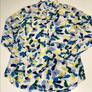 Equipment Blue Yellow Green elegant silk Button Down floral Shirt size small/med
